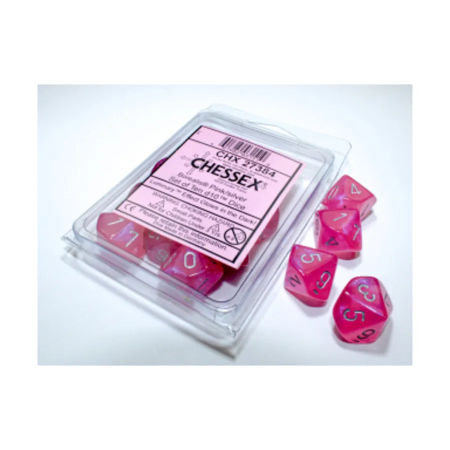 

d10 Розовый с серебром (10) (3-е издание), Dice - Borealis - d10 (Chessex)