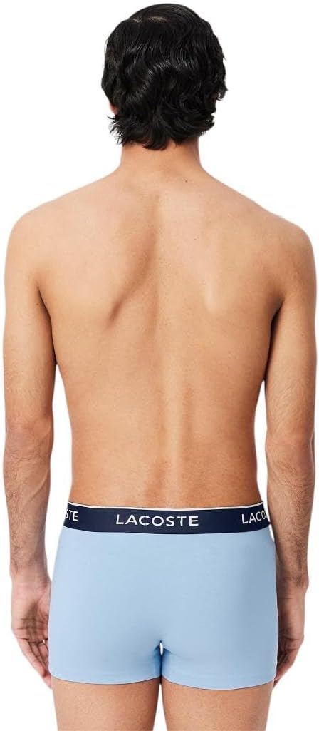 Мужские хлопковые трусы-боксеры Lacoste с трехцветным поясом, 3 пары, Royal Blue/Light Blue/Grey — фото 3