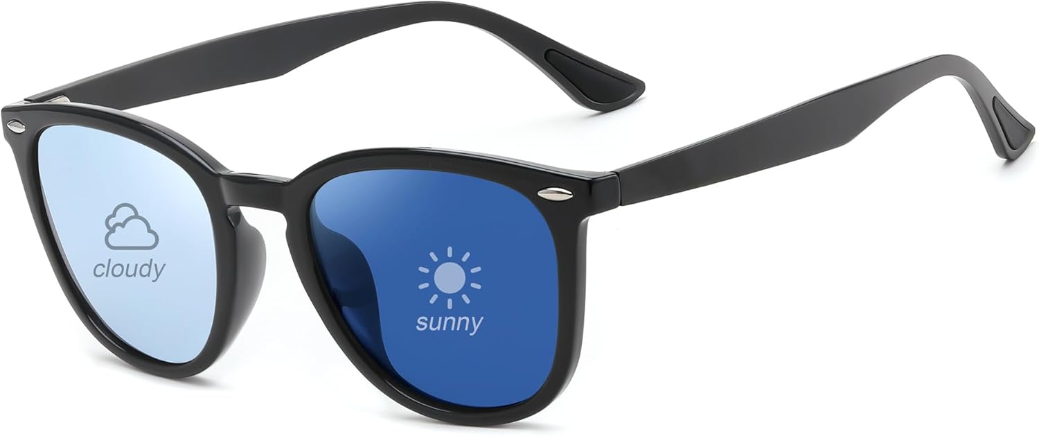 

FEISEDY Ретро фотохромные классические поляризованные солнцезащитные очки для женщин и мужчин, модный винтажный стиль, артикул B1123, 002 Black Frame/Color Changing Blue Lens