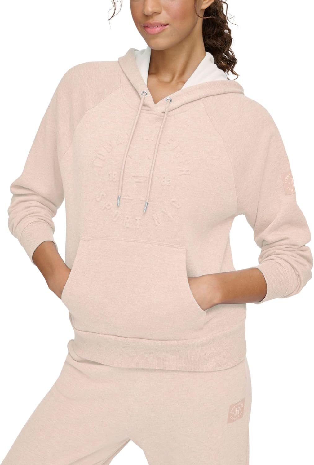 

Женская толстовка с капюшоном и тисненым логотипом Tommy Hilfiger свободного кроя, Pebble