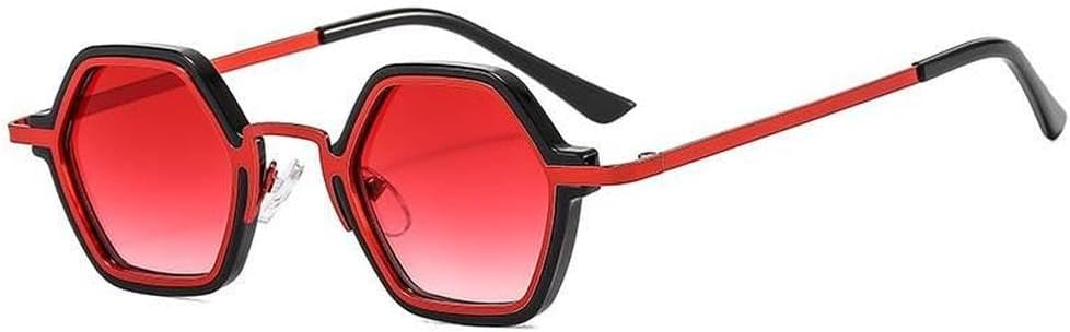 

Ретро-солнцезащитные очки Polygon для женщин, модные очки с прозрачными линзами Ocean, мужские солнцезащитные очки в стиле панк с шестиугольными линзами и защитой от УФ-излучения UV400 TVTBBVV, Red