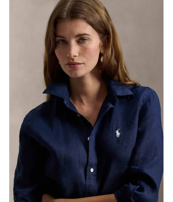 Льняная рубашка classic fit Polo Ralph Lauren, темно-синий — фото 4