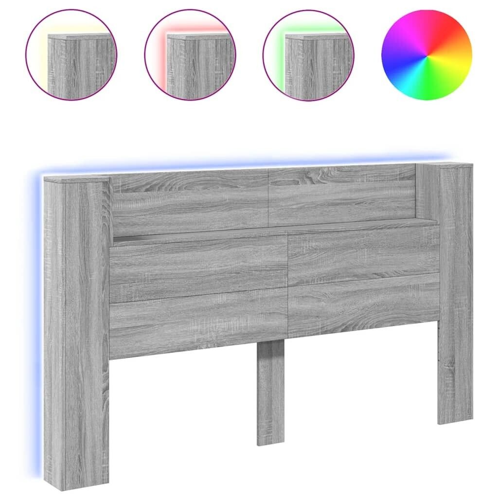 

VidaXL LED изголовье с полкой серый-Sonoma 180x16,5x103,5 см