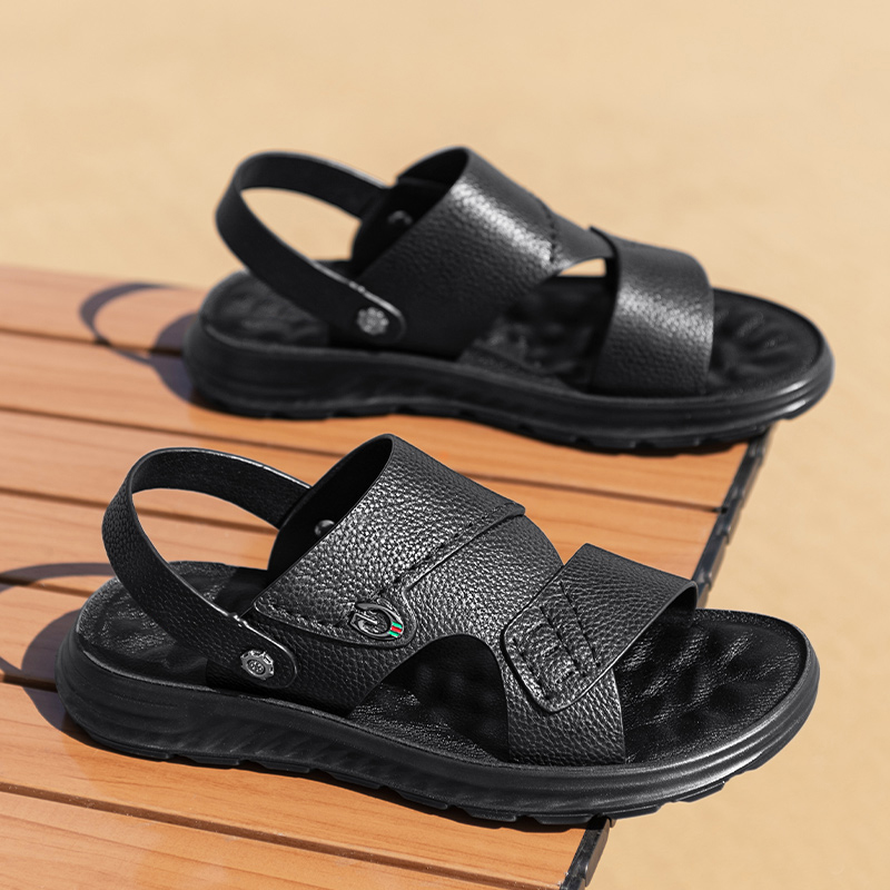 CALIFBULL Пляжные сандалии мужские черно-коричневые, цвет Black[Leather Shoe Size: Size 40 in This Model = Athletic Shoes 41] — фото 2
