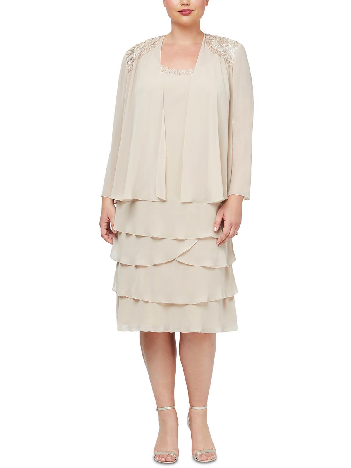 

Плюс Женское Шифоновое Платье 2PC С Курткой SL Fashions, цвет winter ivory