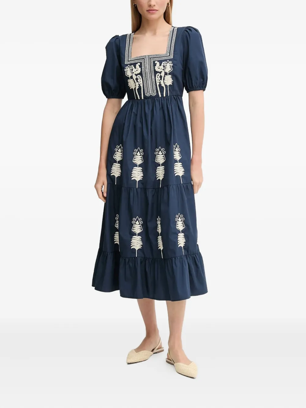 

Платье миди с объемными рукавами и вышивкой Hoss Intropia, синий