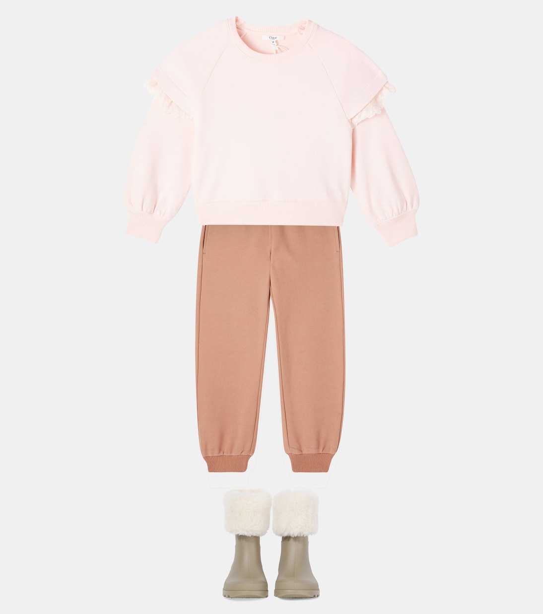 Толстовка из хлопкового флиса с кружевной отделкой Chloé Kids, Petal Pink — фото 2