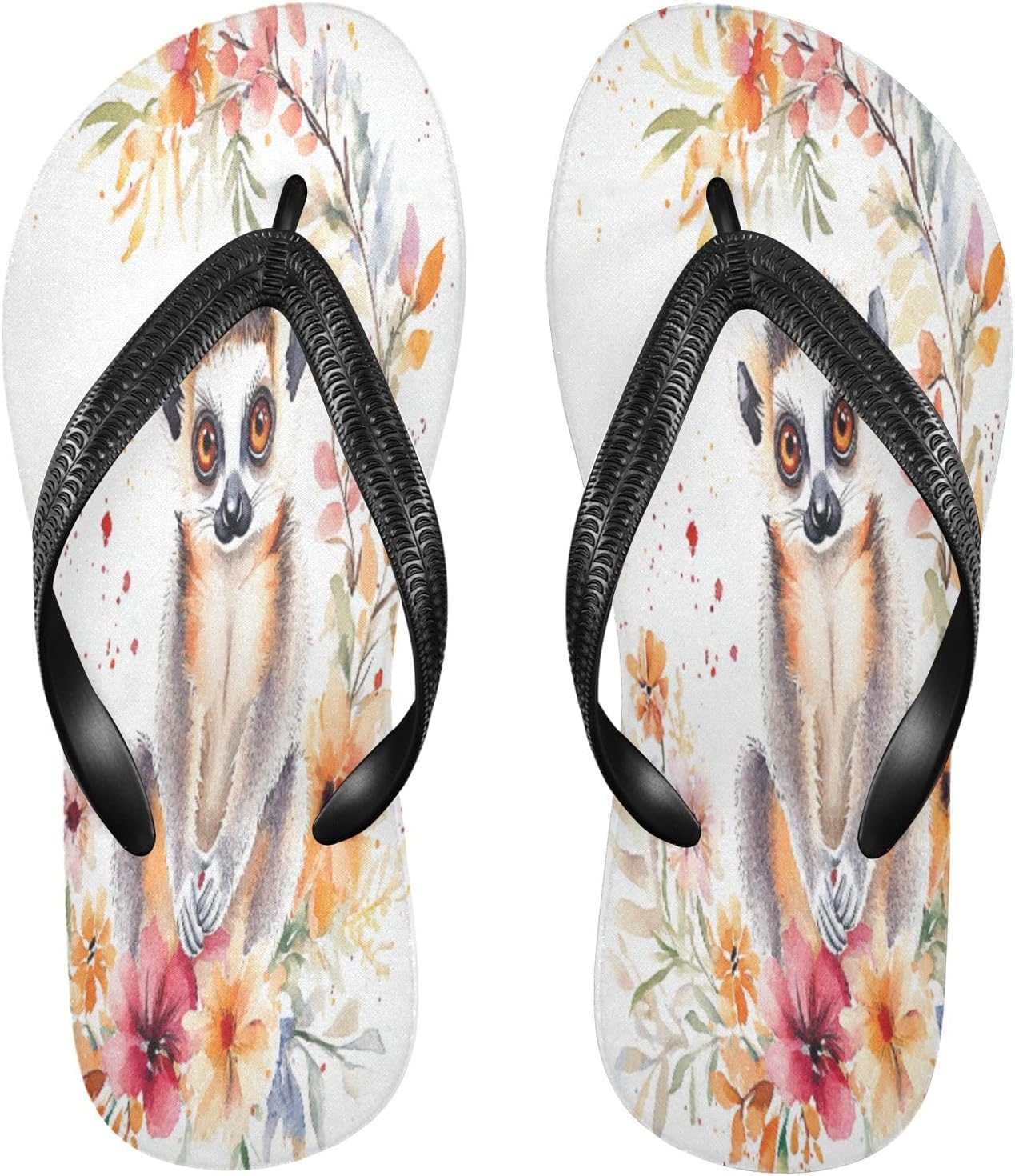 

Летние шлепанцы с лемуром и цветочным акварельным принтом, белые пляжные вьетнамки, резиновые нескользящие тапочки для женщин и мужчин Sinestour