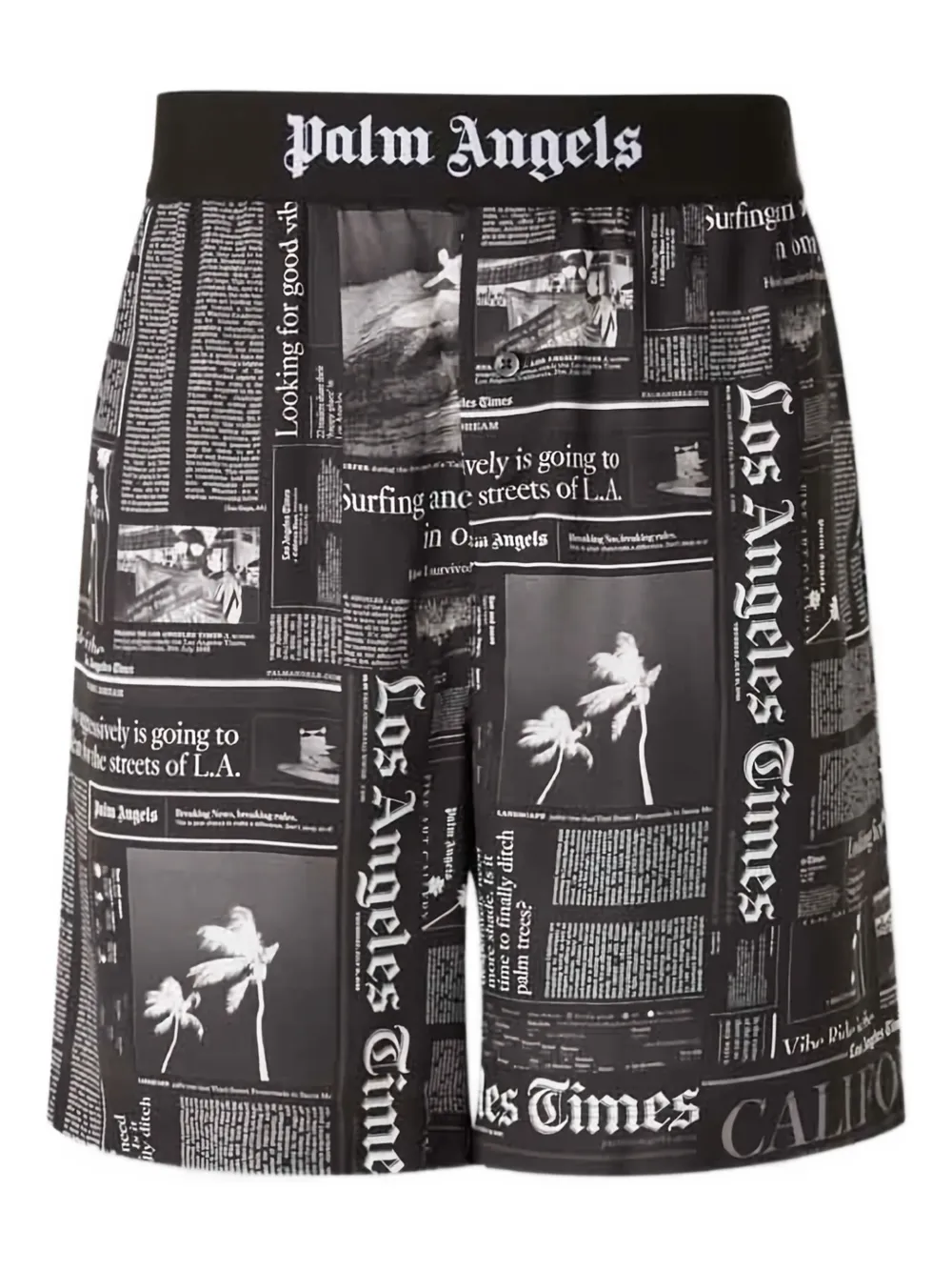 

Шорты с газетным принтом и эластичным поясом PALM ANGELS, черный