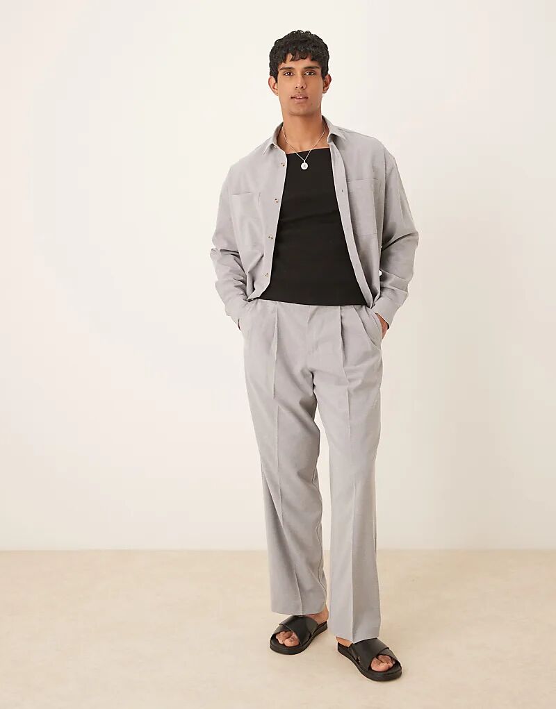 

Элегантные брюки-клеш из льна ASOS DESIGN, серые, с двойными складками