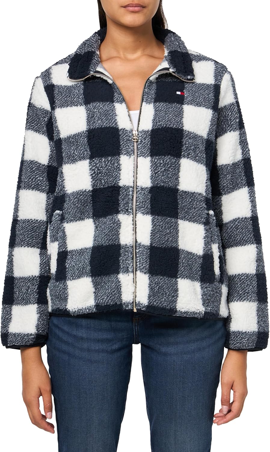 

Женская спортивная куртка Tommy Hilfiger в клетку Buffalo Check с длинными рукавами и молнией, Sky Captain/Ivory