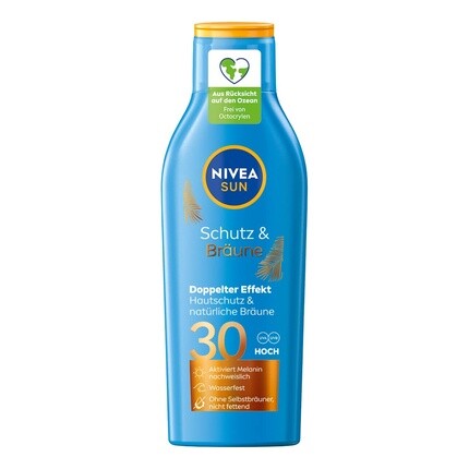

NIVEA SUN Protection & Tan Sunscreen SPF 30 200 мл с экстрактом про-меланина для равномерного загара Мгновенная защита от солнца с системой фильтров UVA/UVB