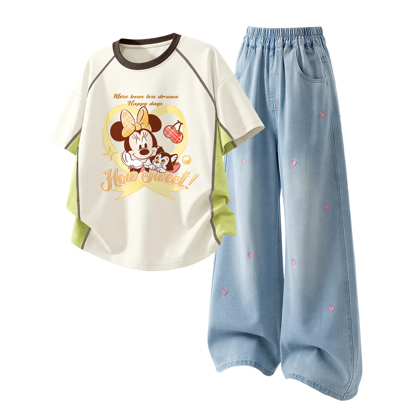 Детская повседневная спортивная футболка с круглым вырезом Disney, Daisy Heart White+Solid Color Denim Light Blue