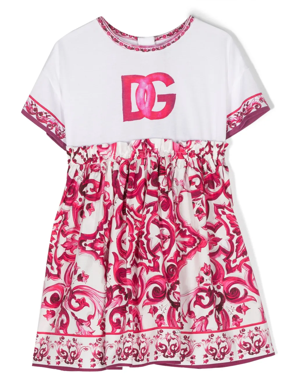 

Платье с короткими рукавами и принтом Majolica Dolce & Gabbana Kids, розовый