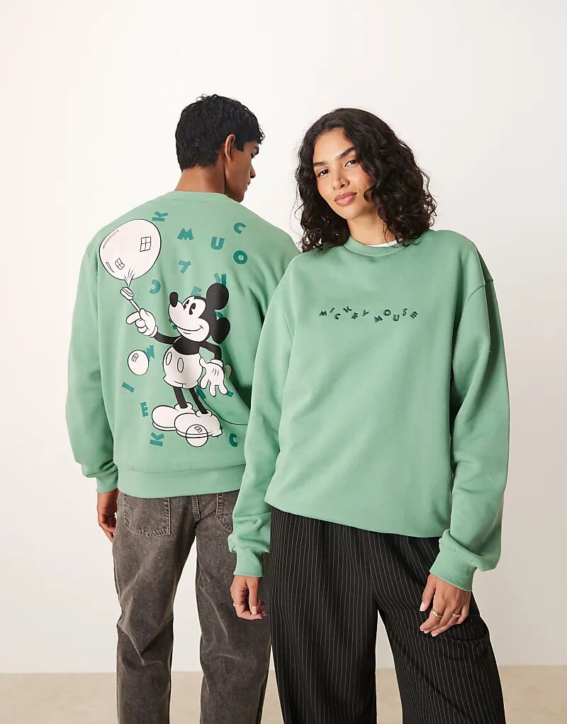 

Свободная толстовка унисекс Disney ASOS DESIGN с принтом Микки Мауса зеленого цвета