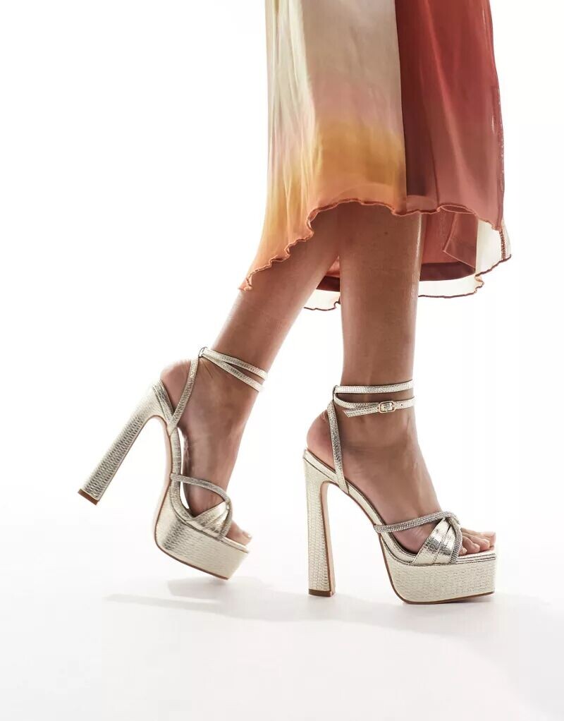 

Золотистые босоножки на каблуке на платформе SIMMI London Adelaide SIMMI Shoes
