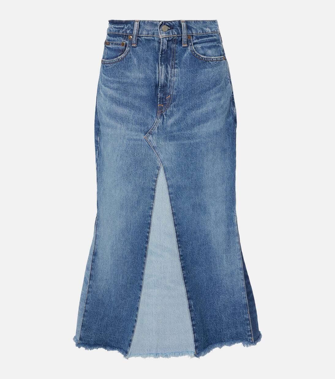 

Деконструированная джинсовая юбка миди Polo Ralph Lauren, цвет delita wash