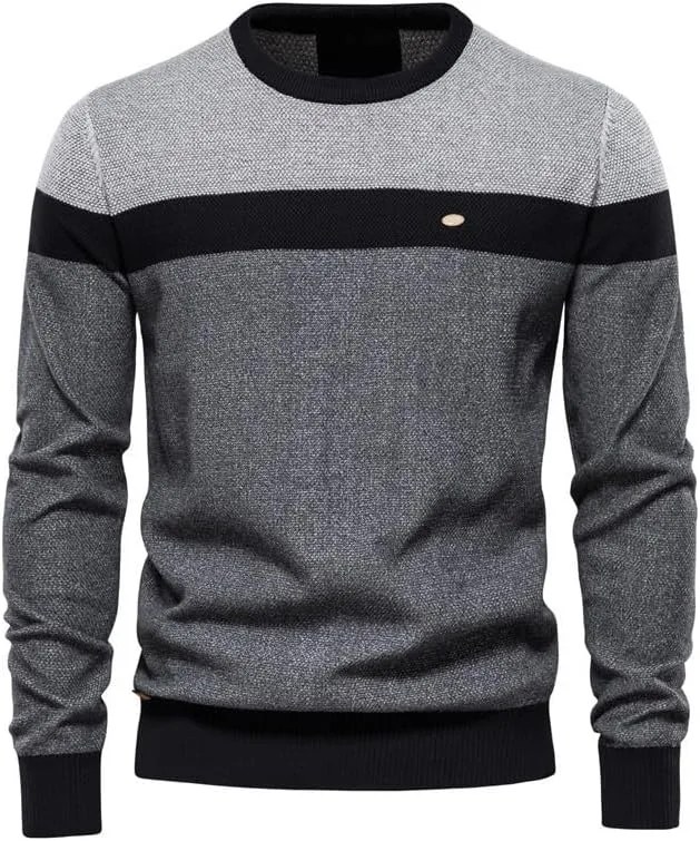 

Мужской полосатый свитер с контрастной вязкой LUORUAN