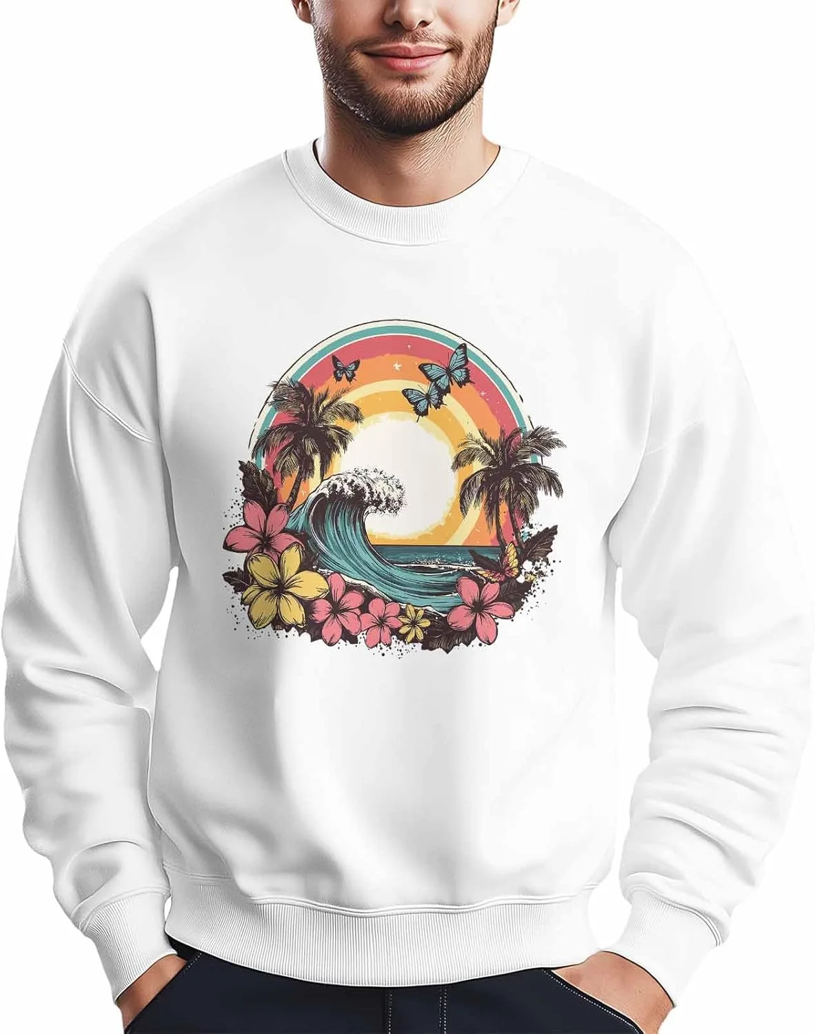 

Мужской свитшот Vintage Rainbow Ocean Butterfly Graphic, лонгслив Winvebermior