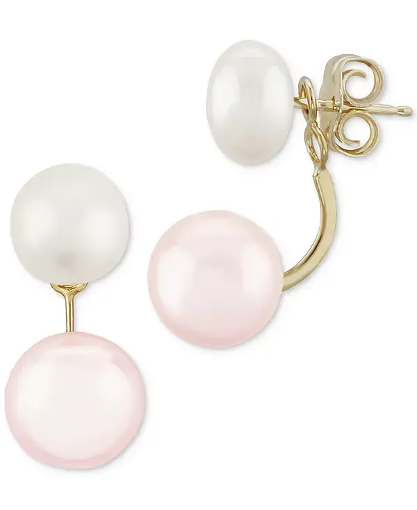 

Двухцветные серьги с жемчужинами (8,5 мм) спереди и сзади из 14-каратного желтого золота Macy'S, pink/white