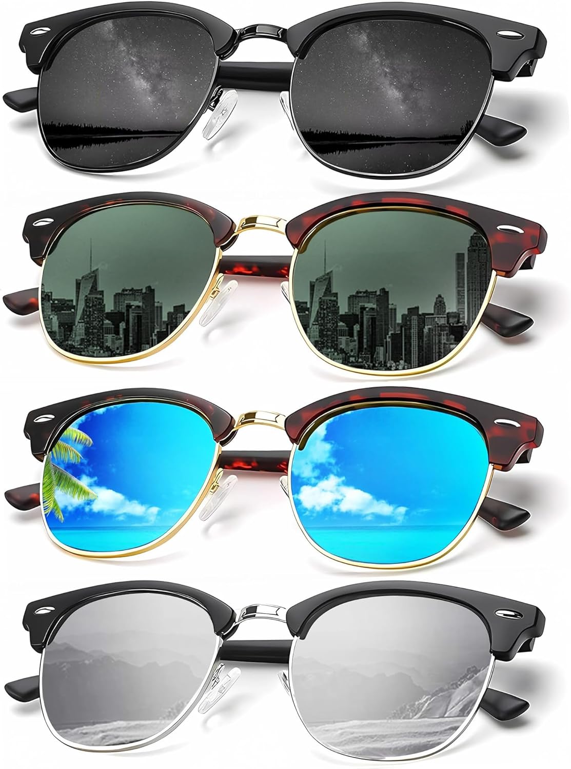 

Солнцезащитные очки KALIYADI для мужчин, поляризованные, унисекс, полуободковая оправа, ретро-стиль, для вождения, с защитой от УФ-излучения, E08-black/Tortoise G15/Tortoise Blue/Silver