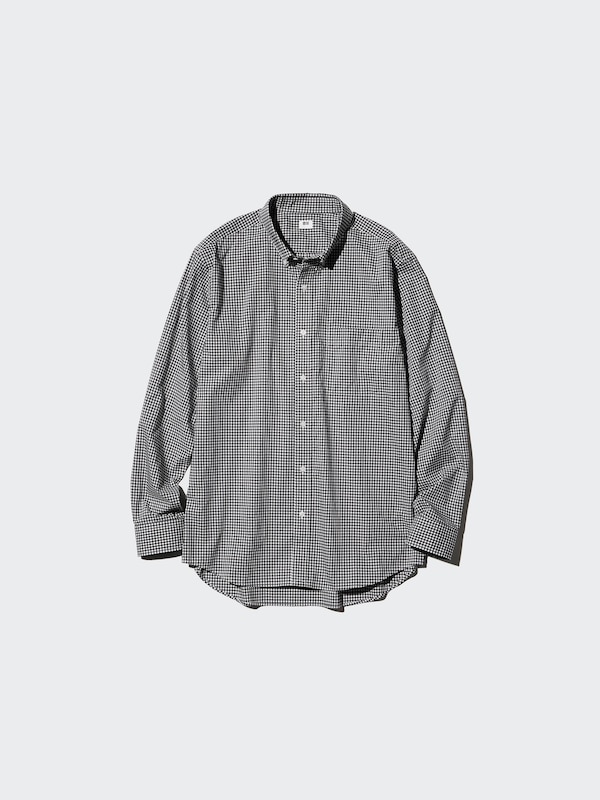 Рубашка regular fit из поплина, button-down (клетка) Uniqlo, 09 black — фото 4
