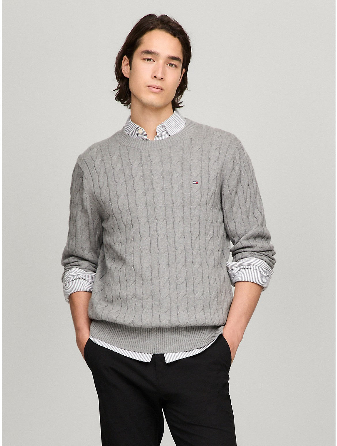 

Мужской свитер Tommy Hilfiger с косами, цвет medium grey heather