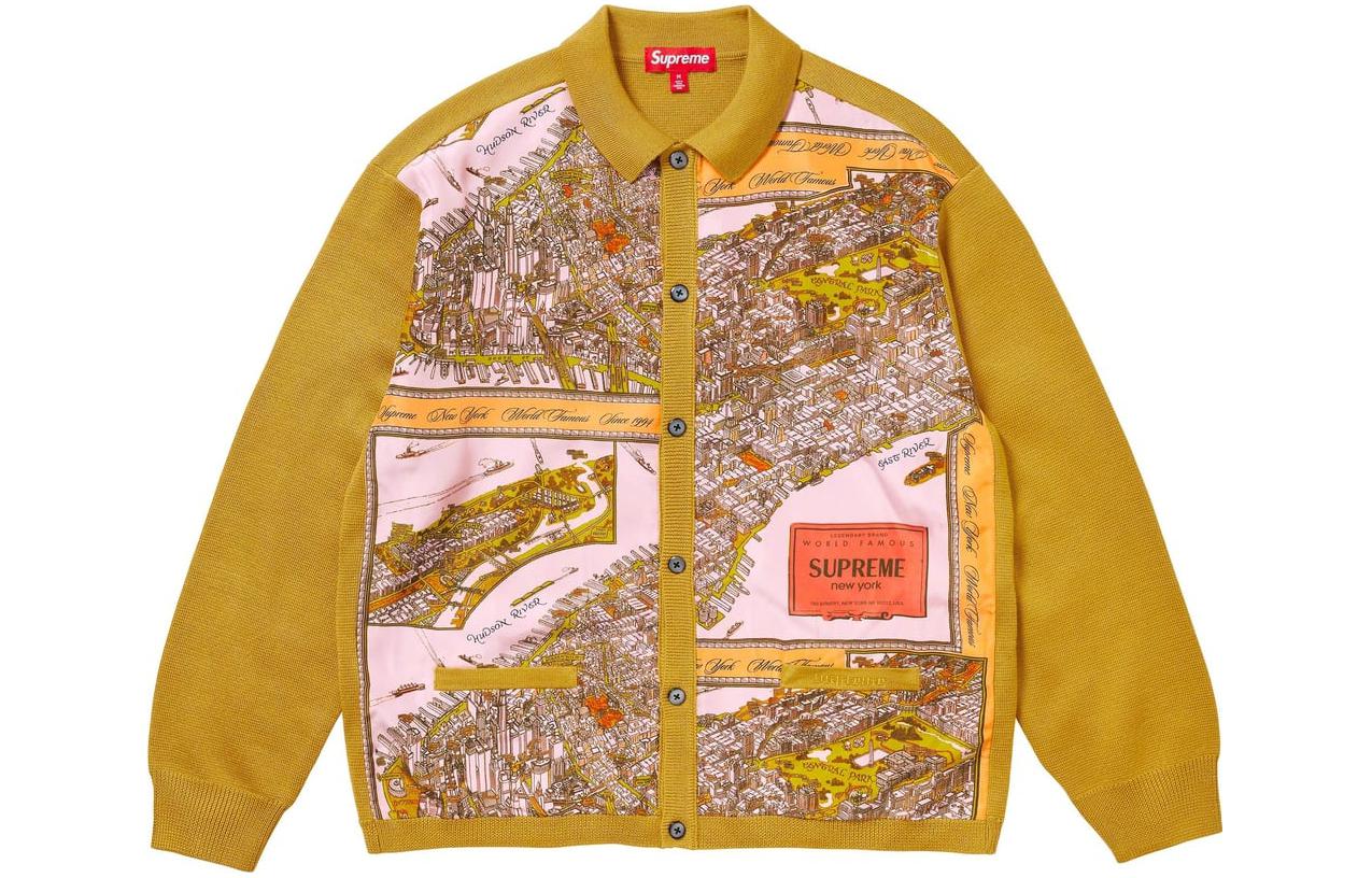 Кардиган Supreme с принтом карты из шелка, горчично-желтый/горчичный — фото 4