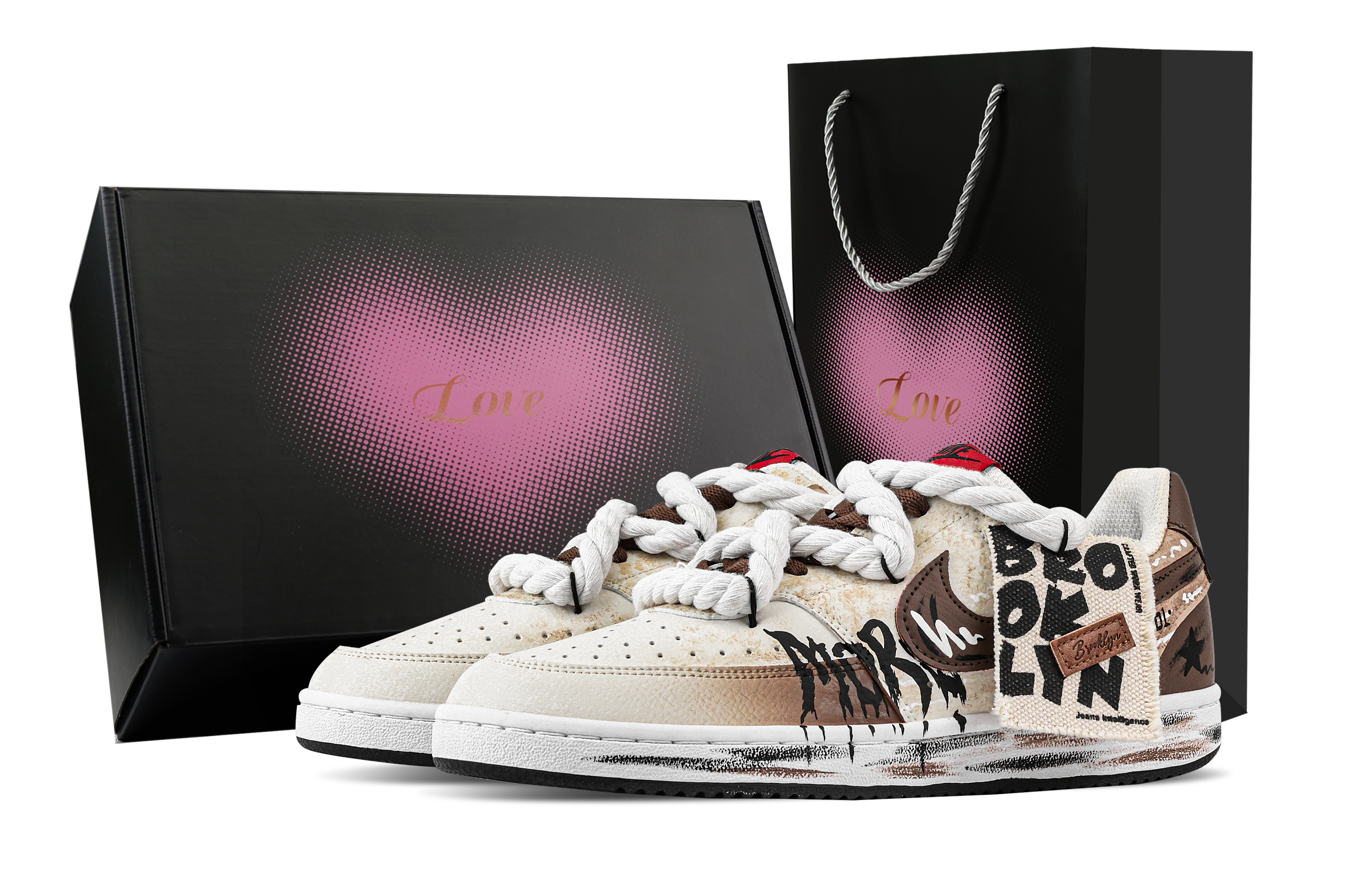 

Nike Кроссовки Court Vision 1 Ruined City, Heart Box, износостойкие, низкие, для скейтбординга, мужские, коричневые, белые