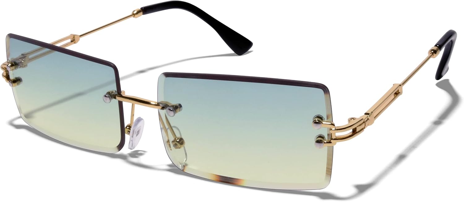 

Солнцезащитные очки ShadyVEU в стиле ретро-винтаж, прямоугольные, в стиле Y2K, с градиентным покрытием, защитой от УФ-излучения UV400 и алмазной окантовкой, для мужчин и женщин, Gold Frame / Blue Green Lens