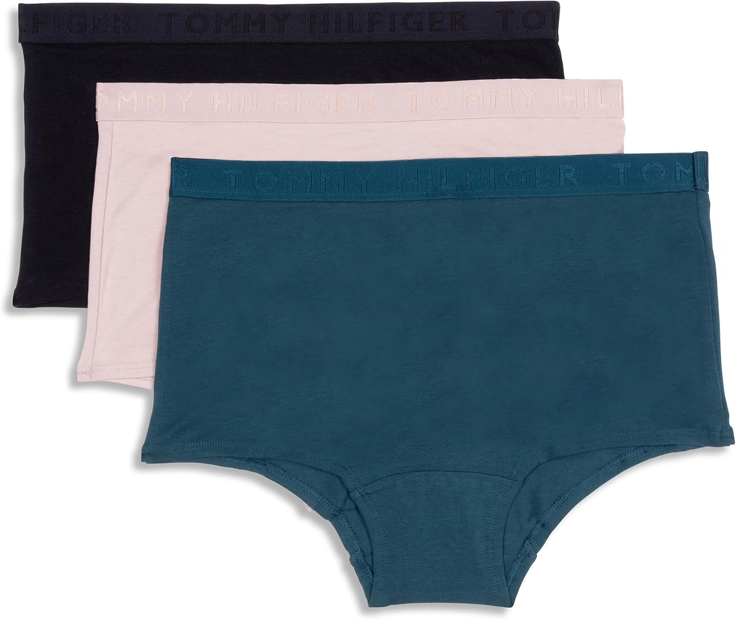 

Женские хлопковые трусики-шорты Tommy Hilfiger с эластичным поясом, упаковка 3 шт., Deep Teal/Balanced Beige/Black