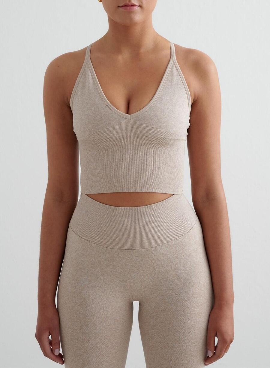 

AIM'N Женский спортивный бюстгальтер для йоги, бесшовный, с перекрещивающимися чашечками на спине, бежевый