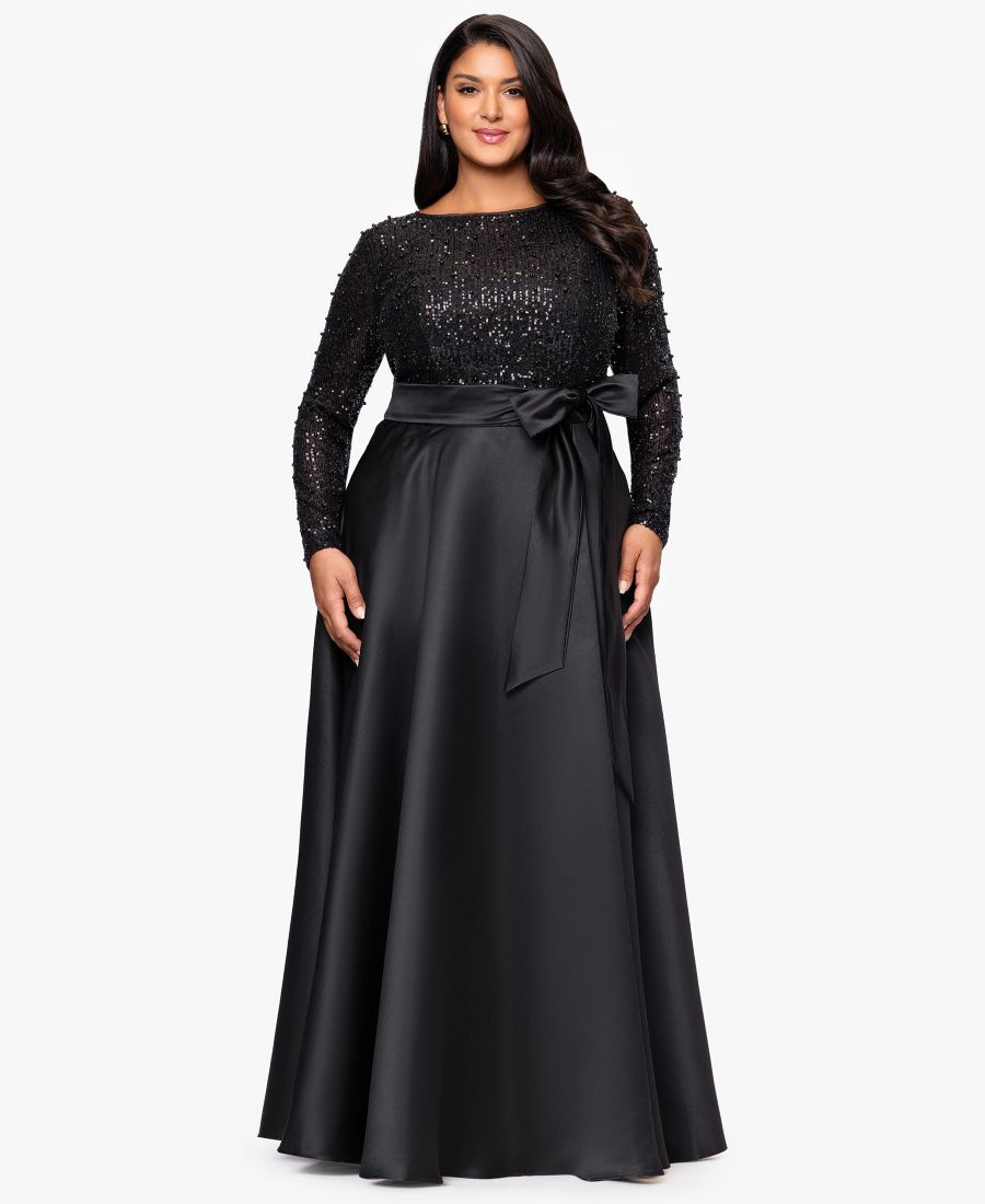 

Платье-бальное платье большого размера с круглым вырезом и пайетками XSCAPE, Black