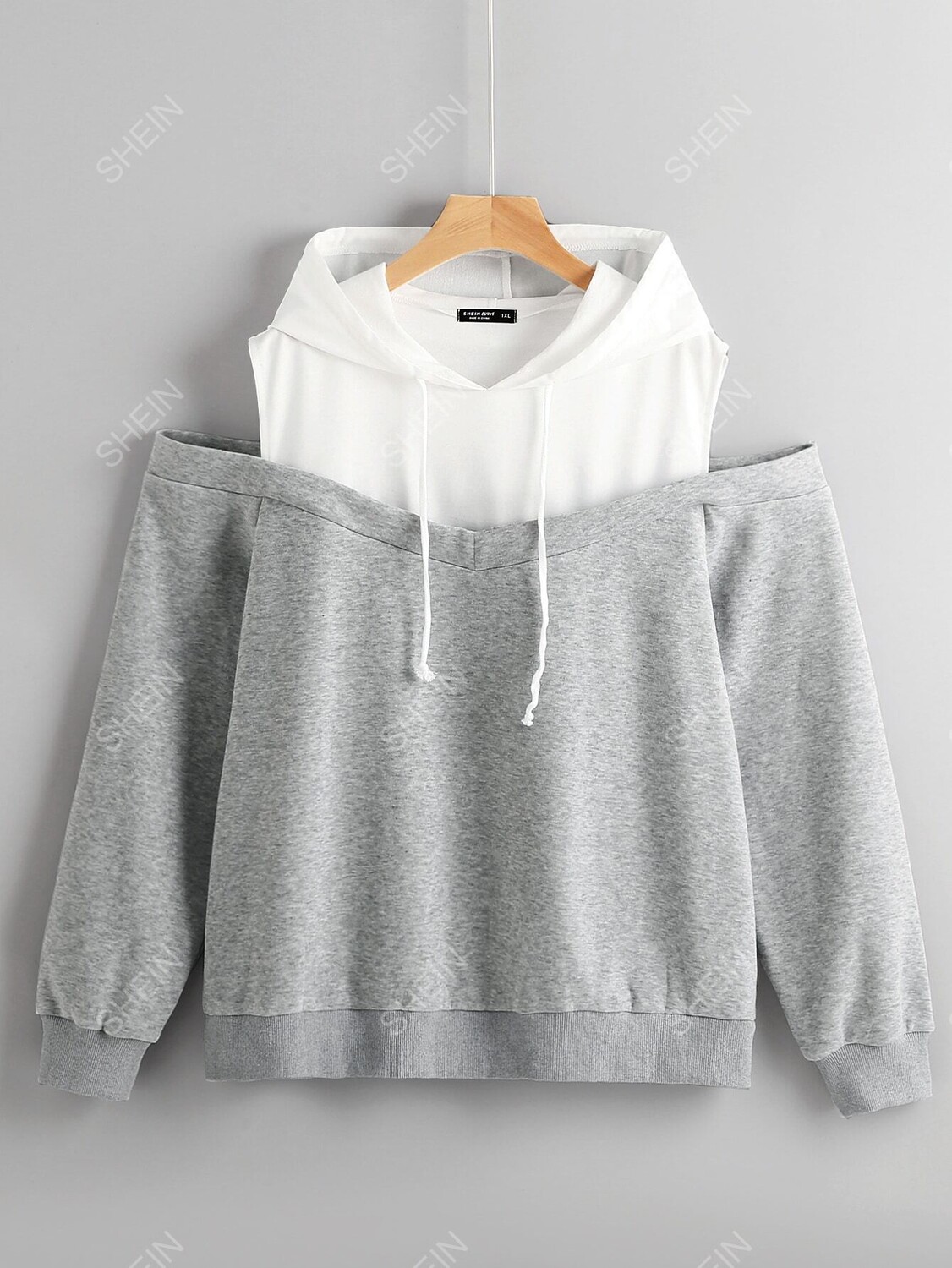 

EZwear Plus Hoody, Толстовка два цвета, открытые плечи, бретели, 2 в 0 Shein, мультиколор