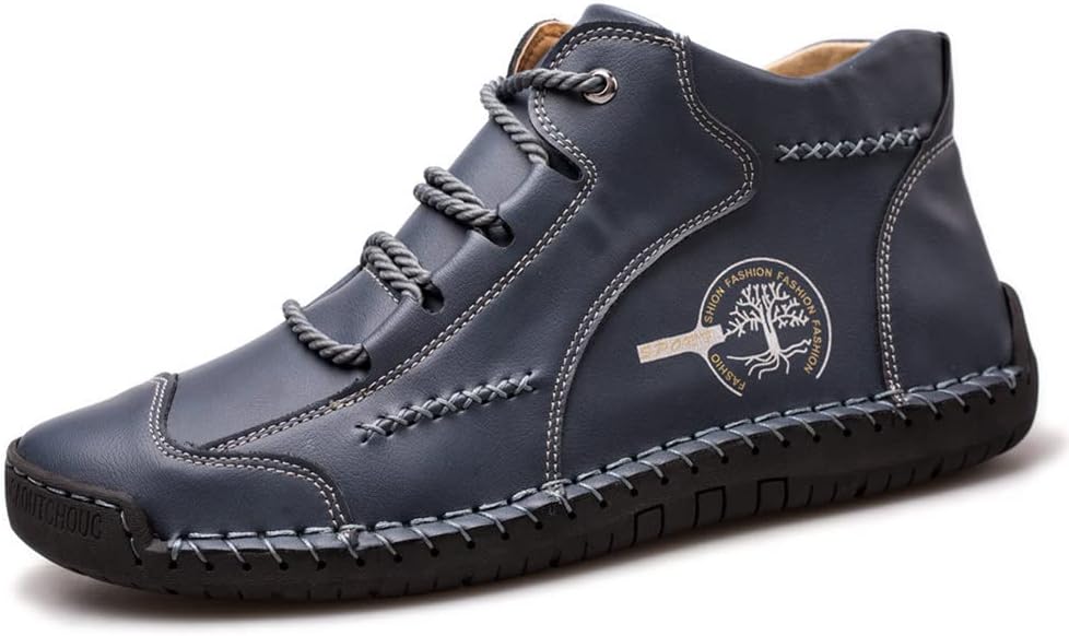 

Мужские винтажные кожаные ботинки с центральным швом, повседневные ботинки-чукка до щиколотки, легкие кроссовки на шнуровке, лоферы, прогулочная обувь Ainijia&Holo, синий