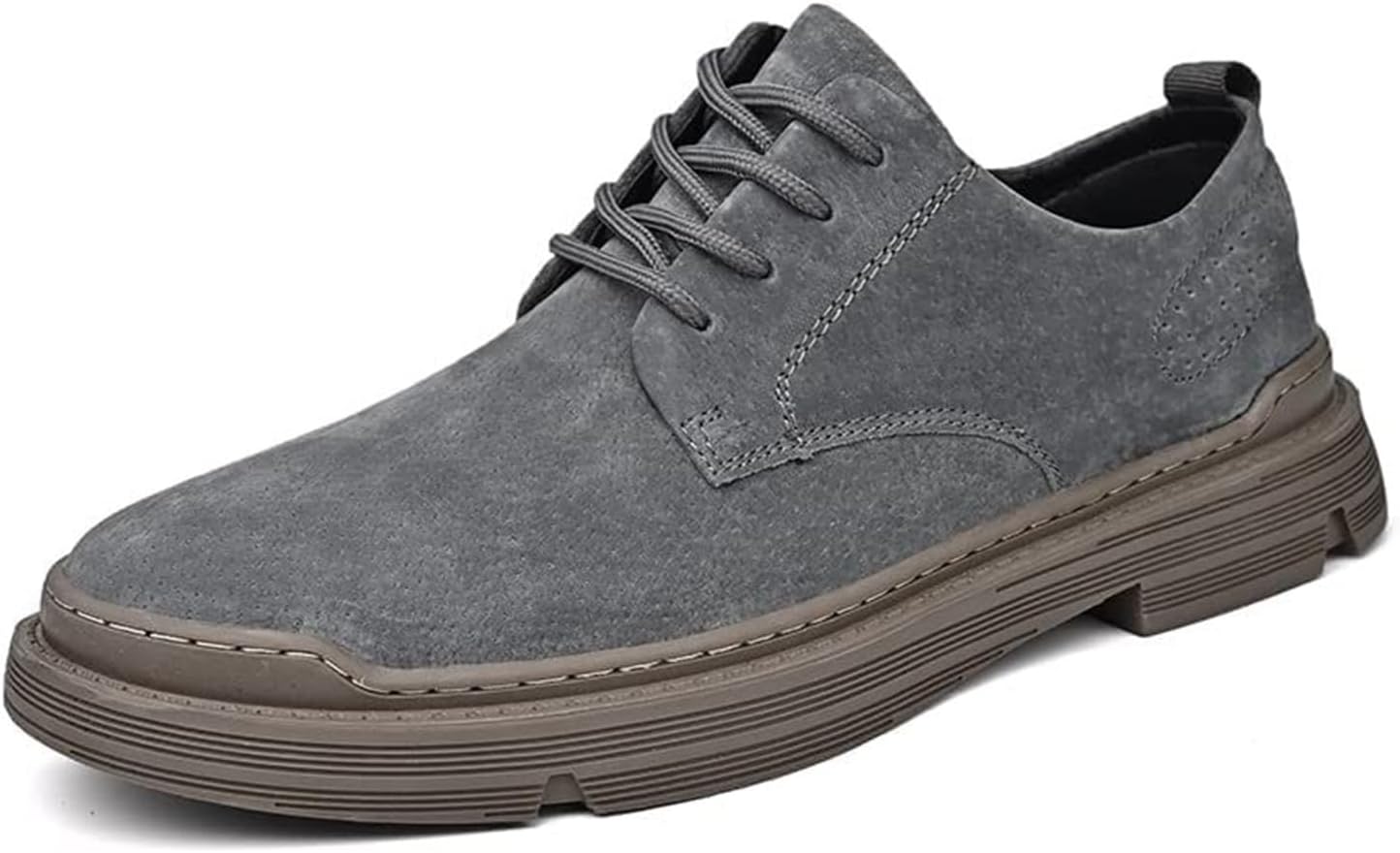 

Мужские замшевые оксфорды со шнуровкой, круглый носок, удобные, нескользящие кожаные туфли, подходящие для формального делового, повседневного и уличного стиля Generic, серый