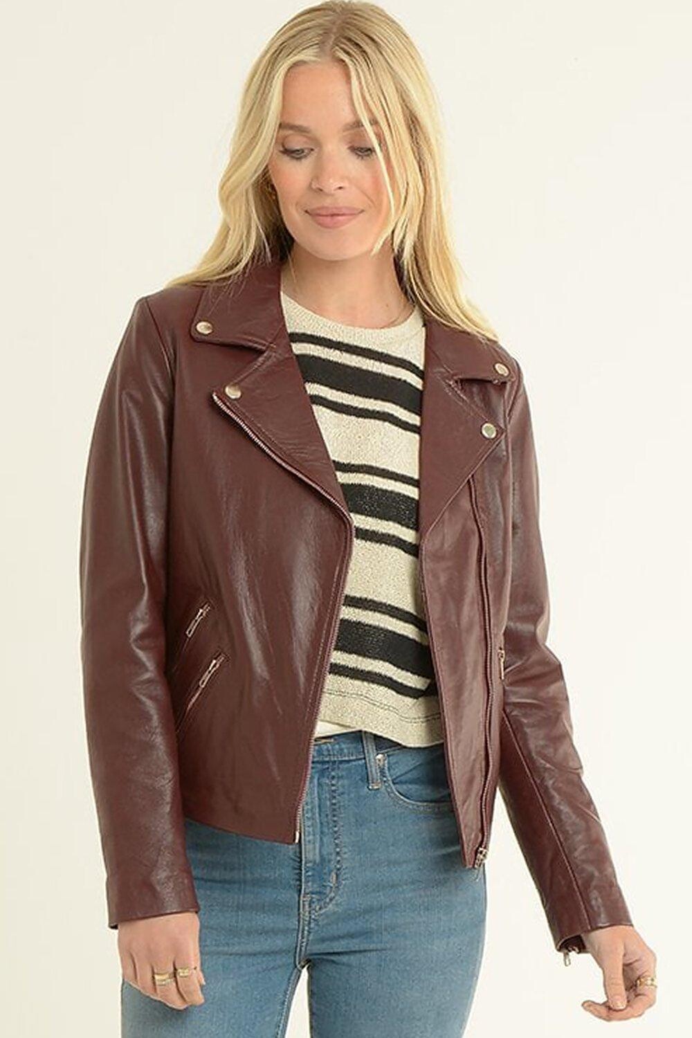 

Модная кожаная байкерская куртка Celia Ashwood Leather, красный