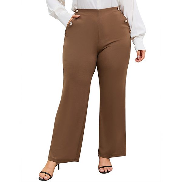 

Женские брюки-клеш с высокой талией и жемчужными пуговицами plus size Seoria, Dark Coffee