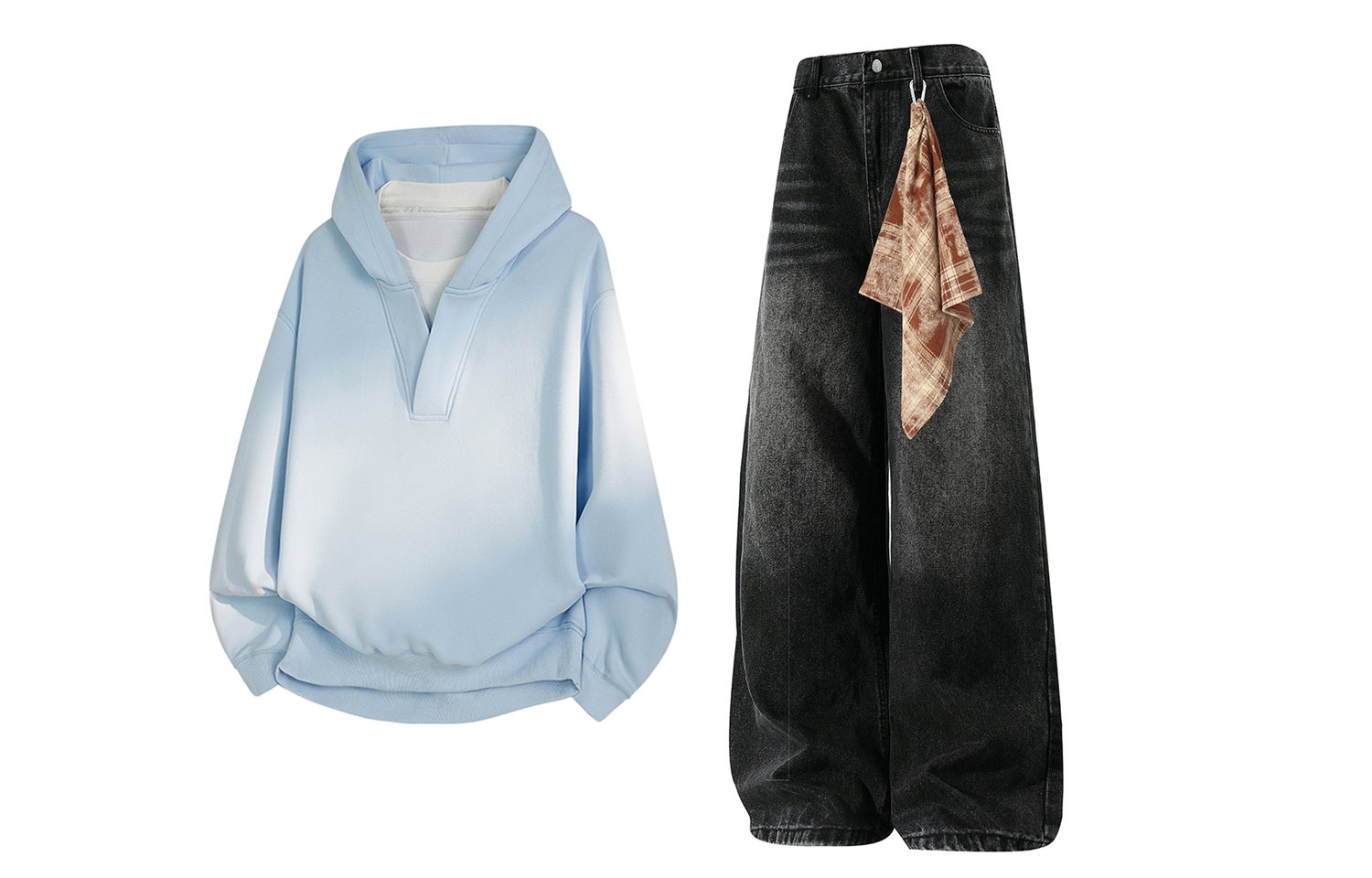 

Повседневный худи Unisex Casual X1617, синий sweatshirt+черный pants & коричневый square scarf