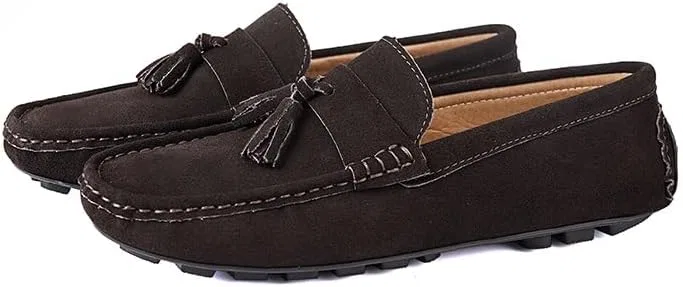 Лоферы, кожа нубук, Loafers for Men Round Toe, коричневый SayfuR — фото 3