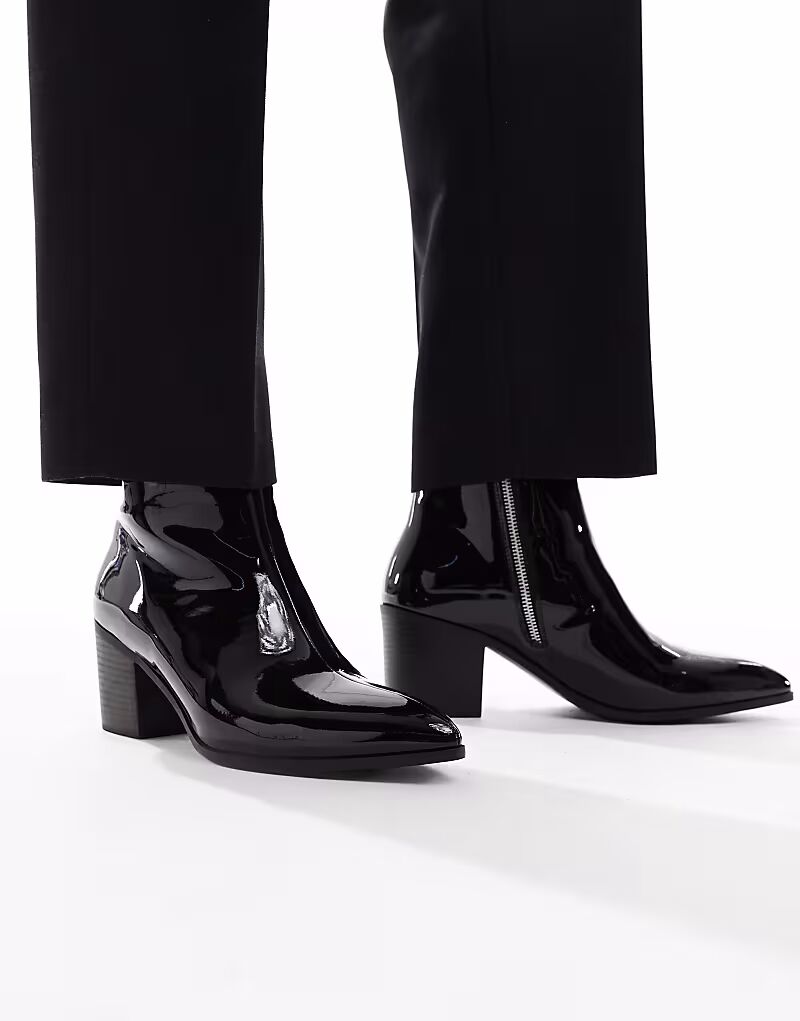 Ботинки челси на каблуке из черной лакированной кожи Asos Design — фото 2