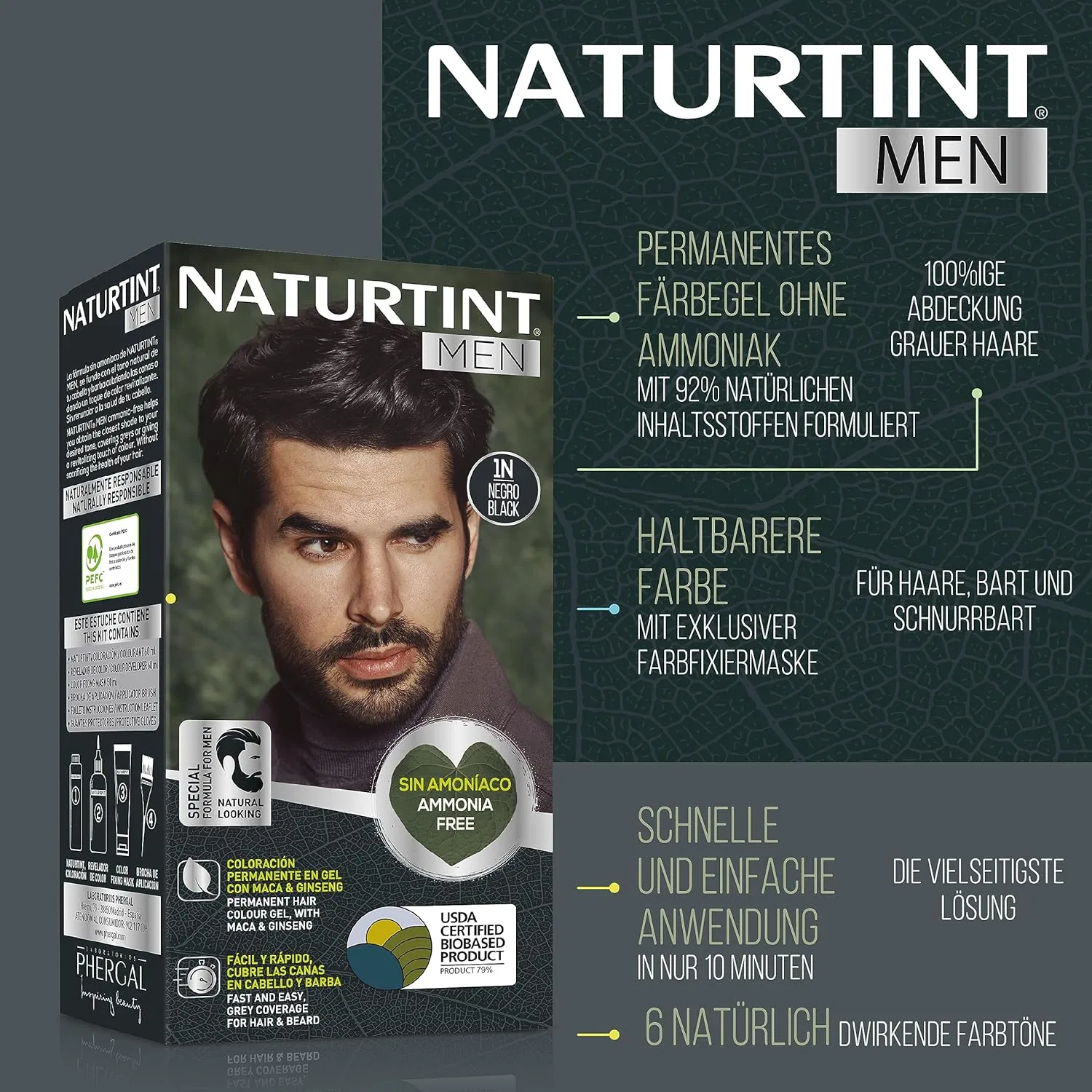 Мужская перманентная краска для волос без аммиака «Naturtint Men» Naturtint, 3N Dark Brown — фото 2