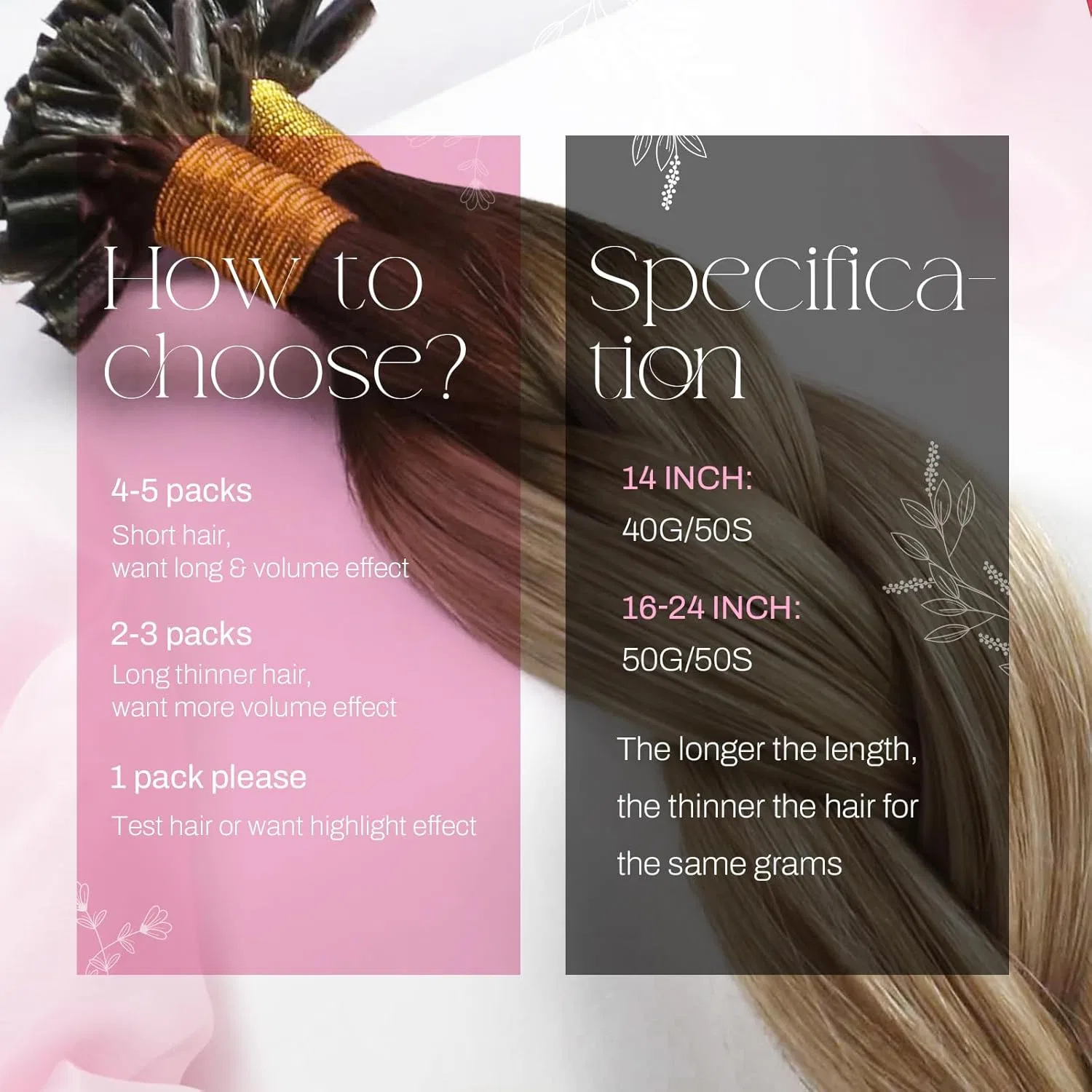 Наращивание волос Moresoo Remy Real Hair Extensions Bondings Hot Fusion, 35 см, темно-коричневый с блондом #3/8/22, 40 г Moresoo — фото 3