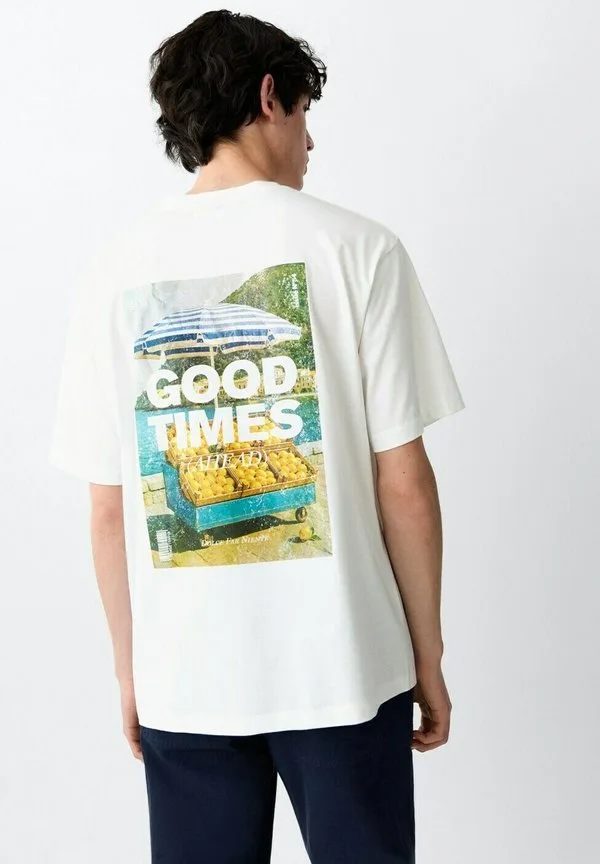 Футболка с принтом для подростков, кремового цвета Mango Kids, Off-White — фото 2
