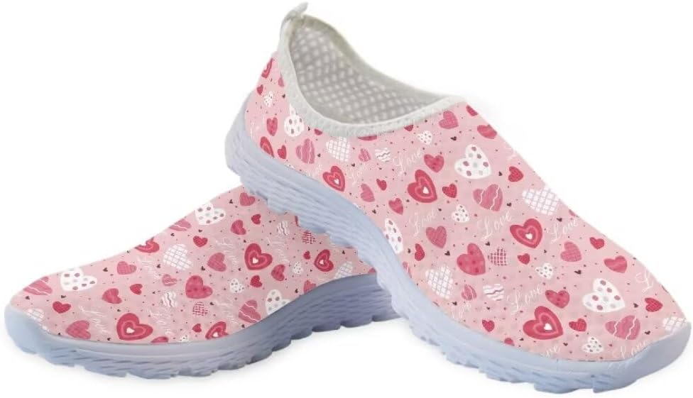 

Рождественские кроссовки Jeiento для женщин и мужчин, модные сетчатые спортивные кроссовки для повседневной носки, противоскользящие, дышащие тренеры сетчатые кроссовки, Sweet Love Hearts