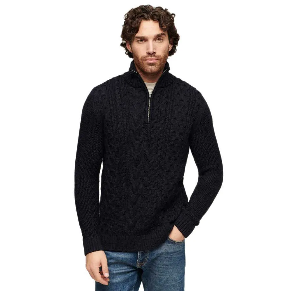 

Свитер Superdry Jacob Cable half zip, черный