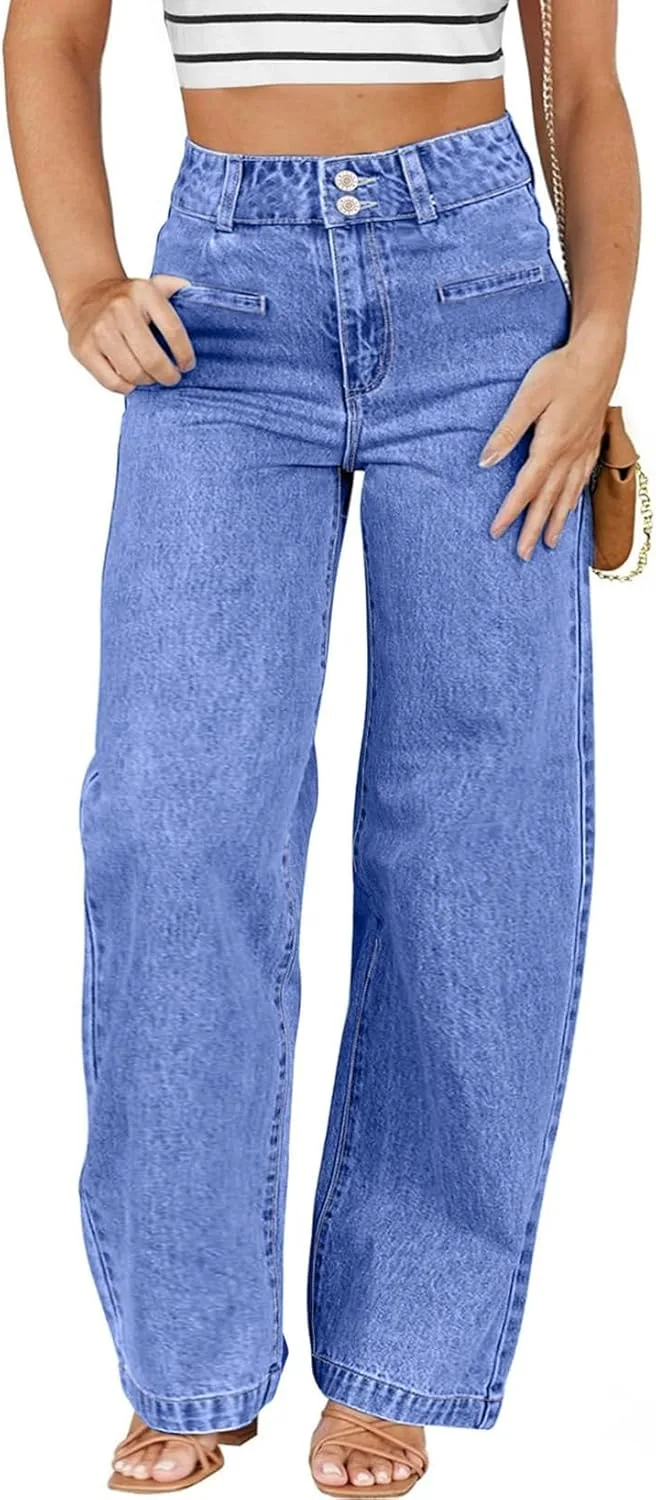 

Eytino Women Plus Size Wide Leg Jeans High Waisted Stretchy Straight Leg