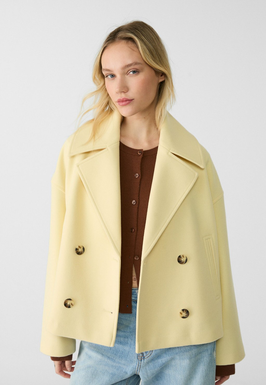

Блейзер SOFT WRAP Stradivarius, светло-желтый