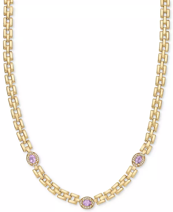 

Ожерелье-Ошейник длиной 17 дюймов с аметистом (1-1/5 карата tw) и белым топазом (1/20 карата tw) в форме пантеры из стерлингового серебра с позолотой 14 карат (также с небесно-голубым топазом) Macy'S, amethyst