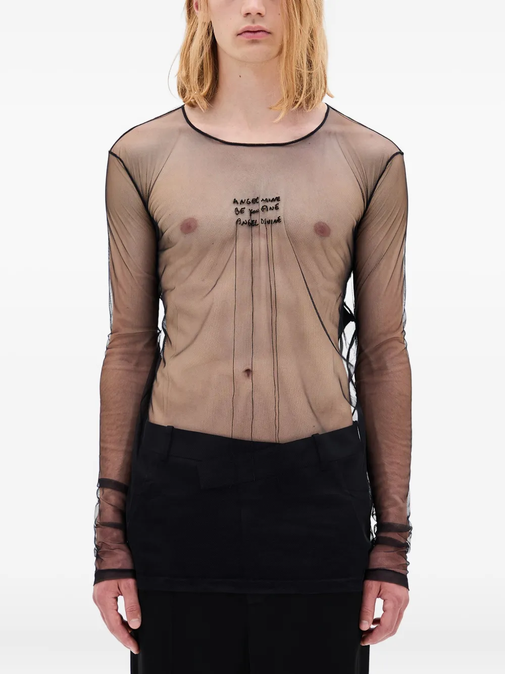 

Топ из тюля с длинными рукавами Angel Divine Ann Demeulemeester, черный